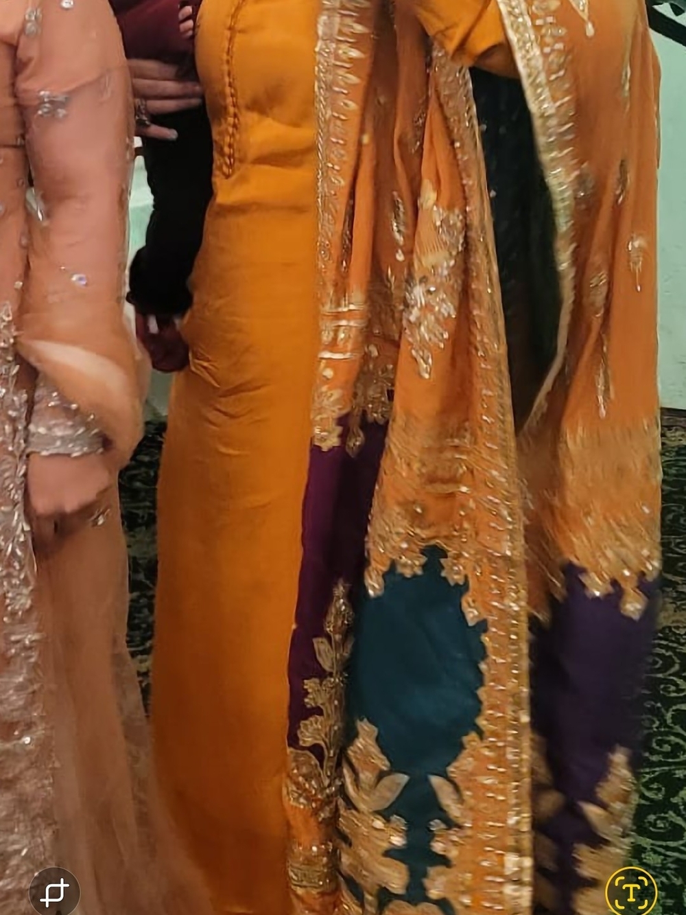 Embroidered Mustard Long Sleeve Dress with Coordinating Shawl